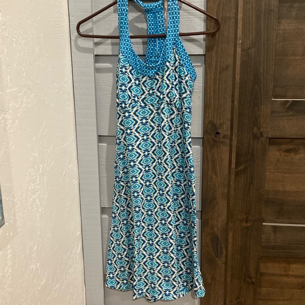 Prana Blue and White Patterned Dress size medium